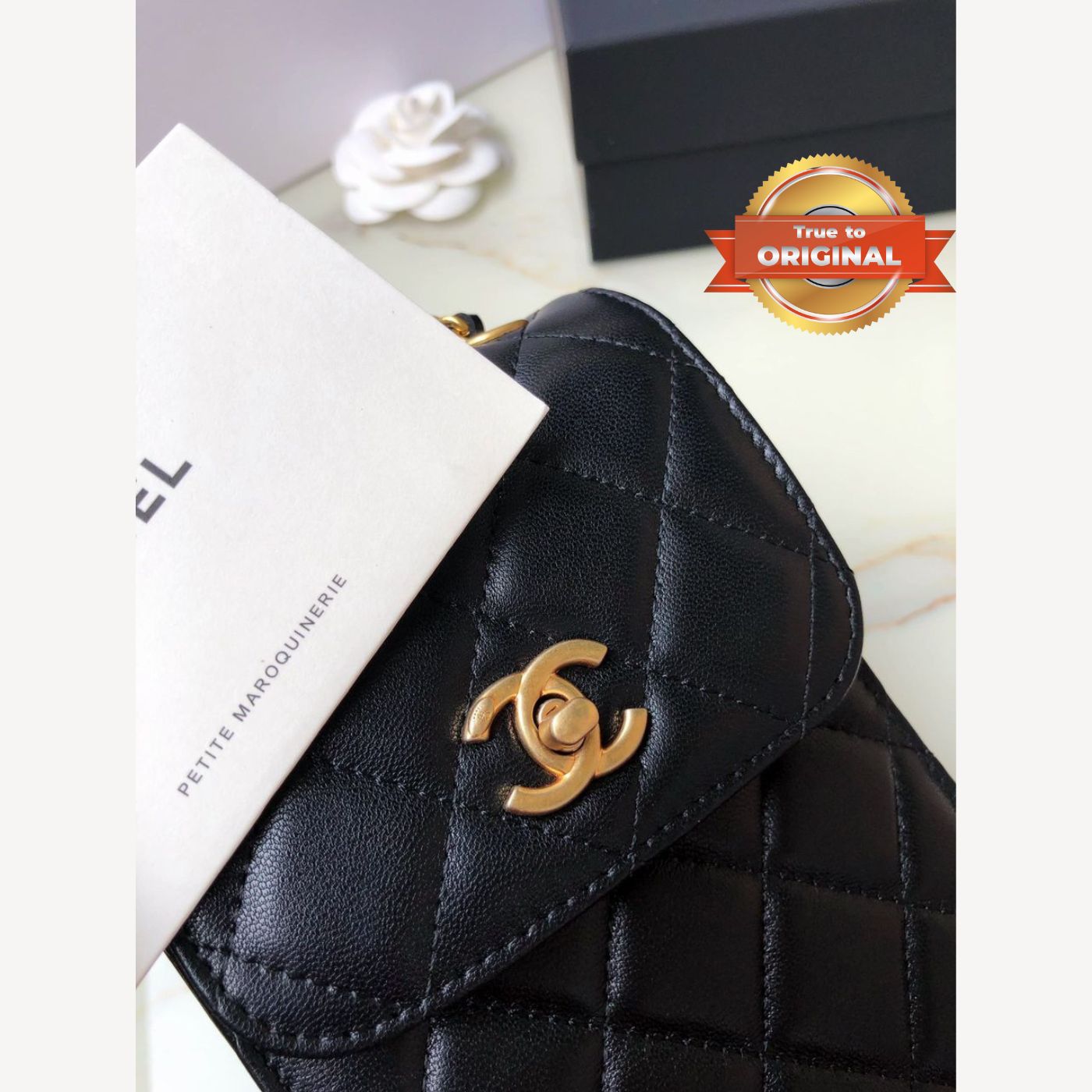 [True-to-ORIGINAL] Chanel Quilted Phone Holder Bag Black For Women 17cm/6.6in